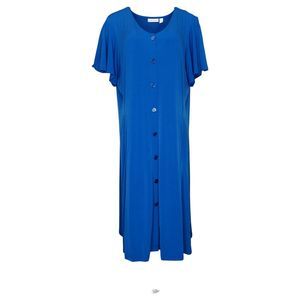 Susan Graver Women's Dress Sz XL Printed Liquid Knit Button Front Blue A501401